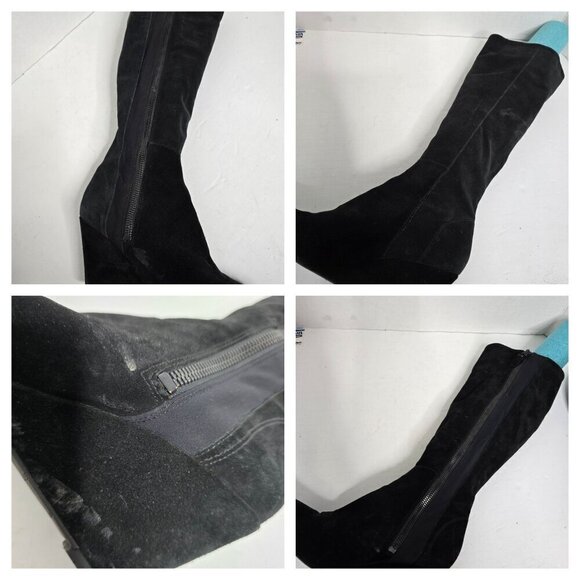 Via Spiga Black Suede Knee High Wedge Riding Boots - Picture 6 of 16